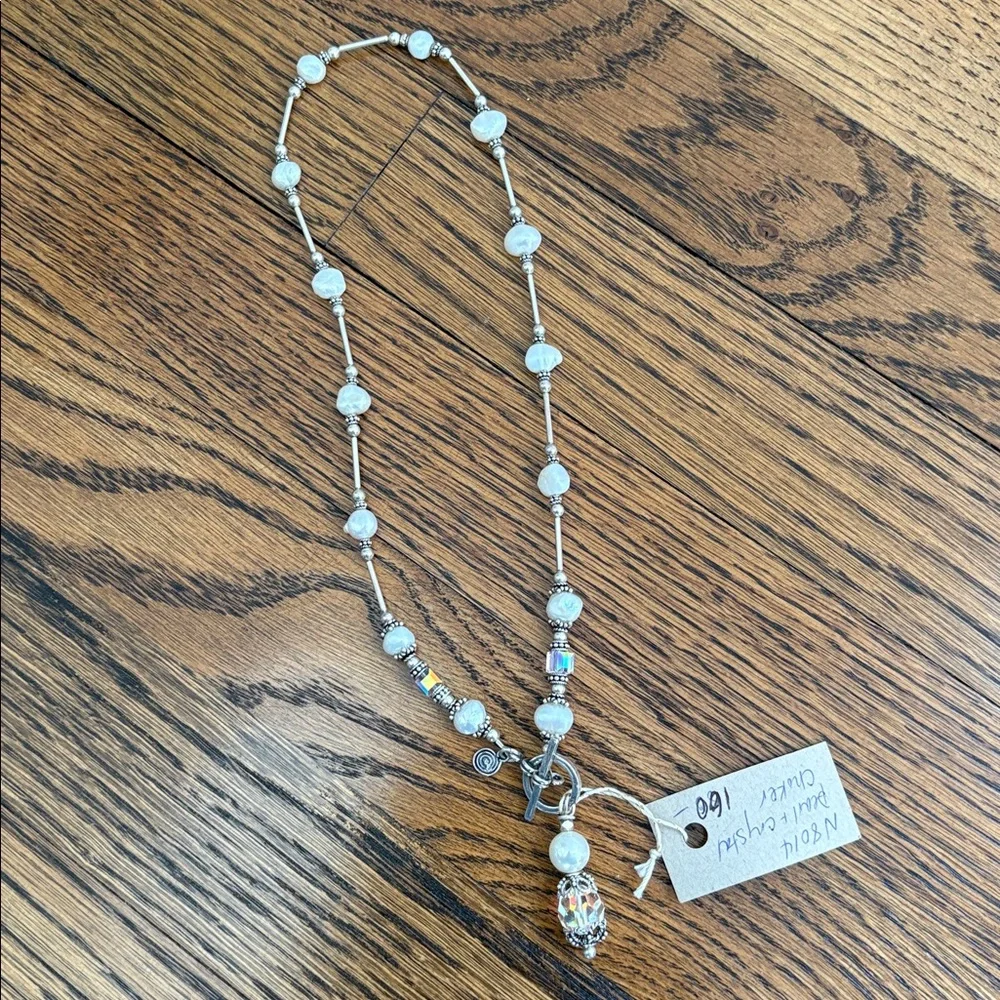 NWT Freshwater Pearl & Swarovski crystal drop nugget toggle necklace, NEW